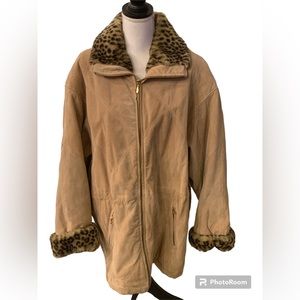 Middlebrook Park Genuine Leather Coat Cinch Waist Animal Print (L)